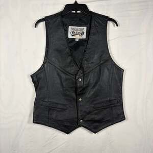 Open Road Vintage Black Leather Motorcycle Biker Vest Style 2691 Size M